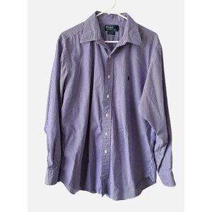 Polo Ralph Lauren Andrew Shirt Long Sleeve Cotton Purple Striped Mens 16 1/2